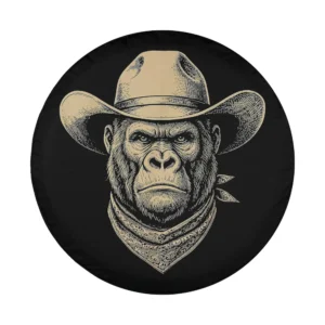 Retro western gorilla cowboy hat bandana vintage spare tire cover design art