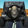 Vintage gorilla in cowboy hat and bandana retro western spare tire cover no camera hole