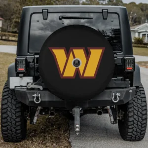 Washington Commanders logo black spare tire cover with camera hole