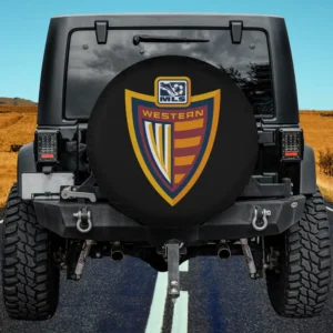 Western Conference MLS shield spare tire cover on black Jeep without camera hole