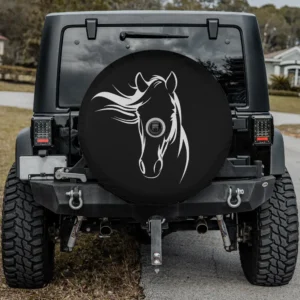 White horse silhouette flowing mane spare tire cover with backup camera hole for Jeep