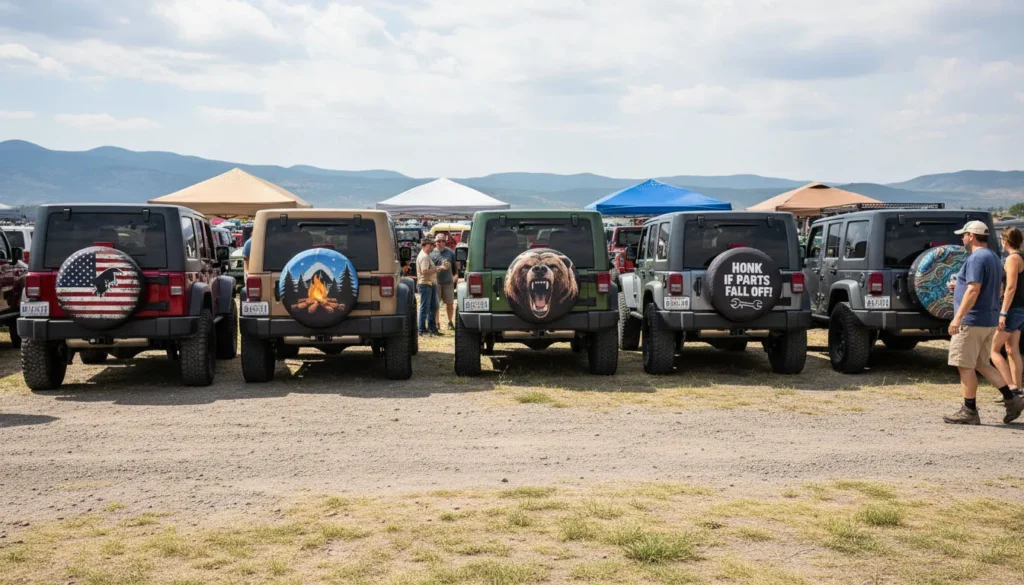 why Jeep owners use spare tire covers Jeep meetup custom designs personal expression