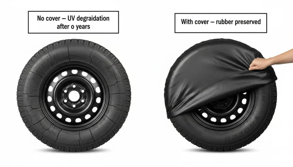 why Jeep owners use spare tire covers UV damage unprotected vs protected spare tire
