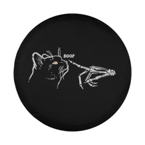 black cat skeleton hand boop halloween design for spare tire cover