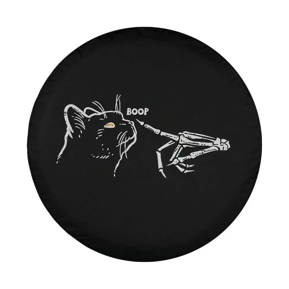 black cat skeleton hand boop halloween design for spare tire cover