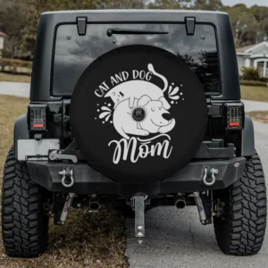 cat dog mom line art pet lover spare tire cover with camera hole for Jeep SUV RV