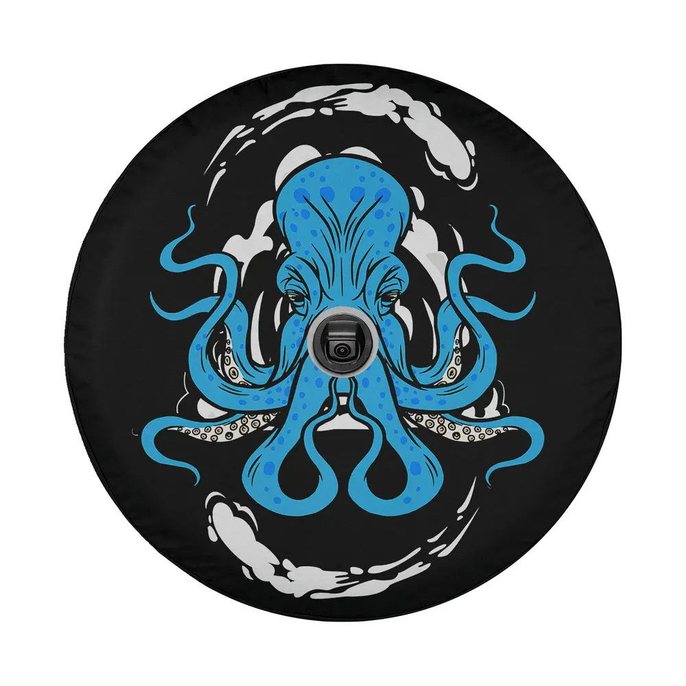 Blue kraken tentacles swirling waves octopus graphic design for spare tire cover