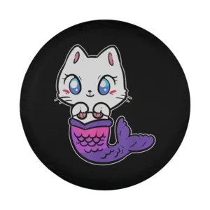 Mermaid tail blue eyed kitten cat cartoon design for spare tire cover
