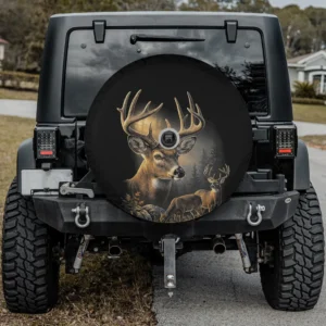 Whitetail deer vintage buck autumn forest spare tire cover with camera hole for Honda CRV