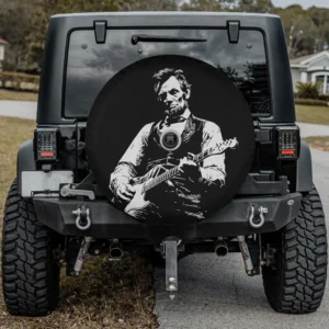 Abraham Lincoln electric guitar sketch spare tire cover with backup camera hole for Ford Bronco Sport