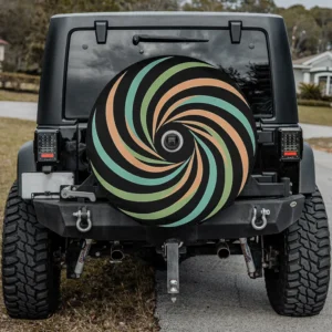 Abstract flow spiral minimalist Jeep Wrangler spare tire cover with backup camera hole