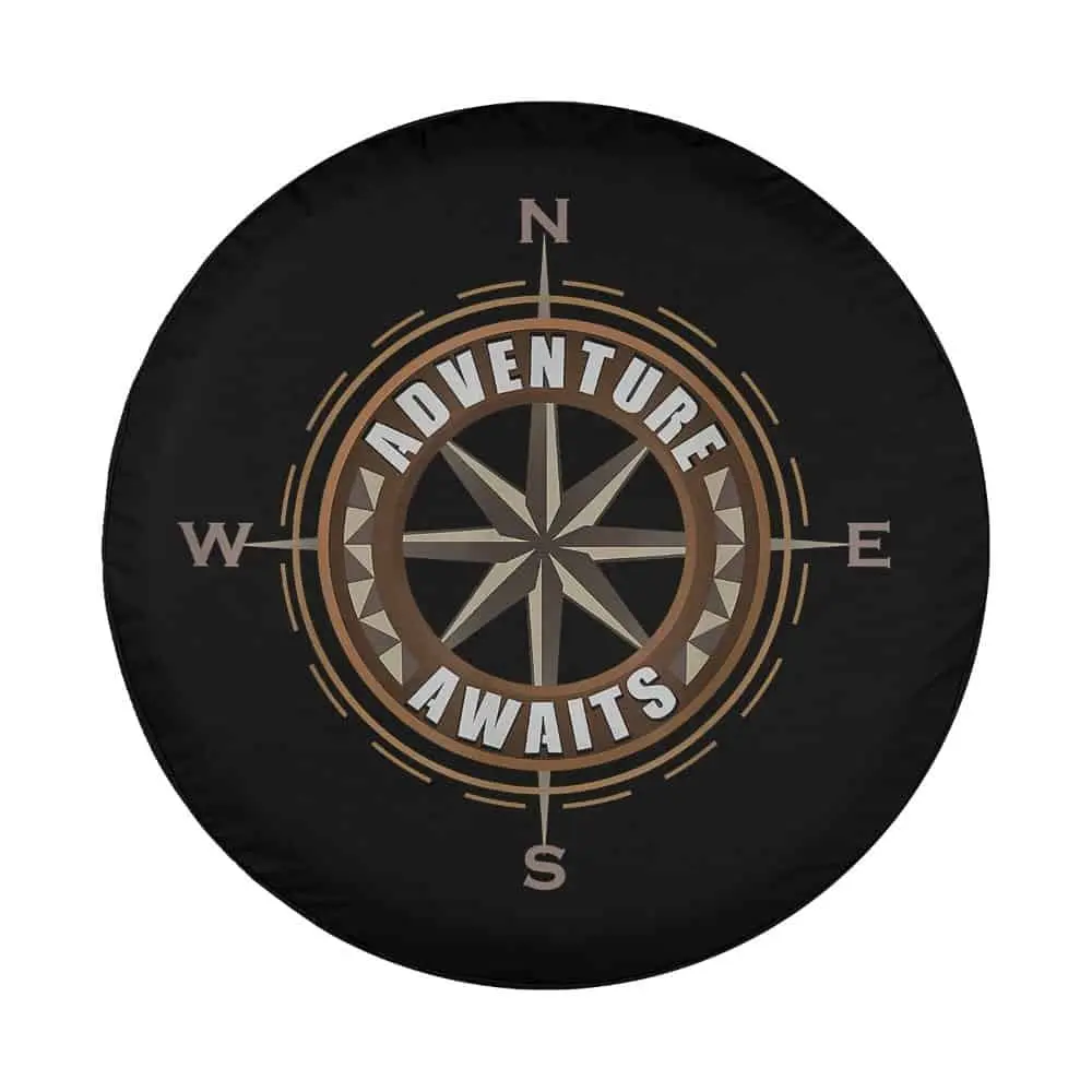 Adventure Awaits compass rose graphic spare tire cover design only