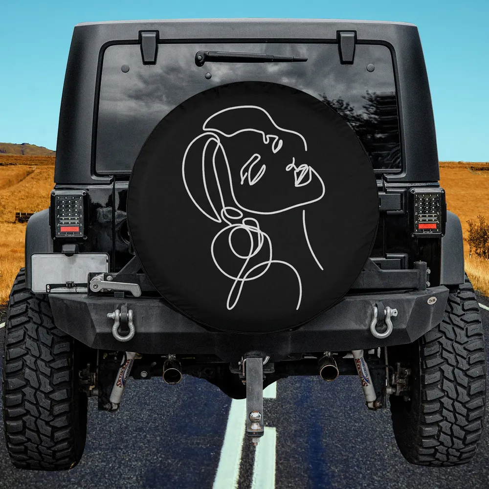 Aesthetic line art woman abstract fashion minimalist spare tire cover with no camera hole on Jeep
