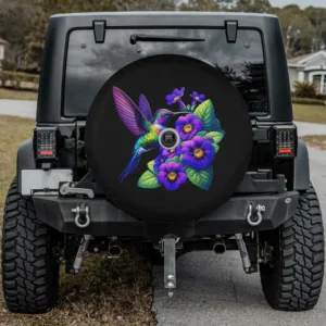African violets and hummingbird vibrant spare tire cover with camera hole