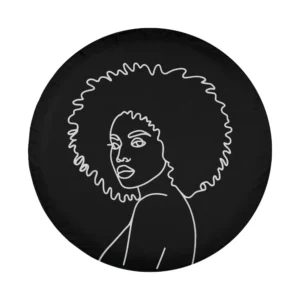 afro woman minimalist line art black queen design for spare tire cover