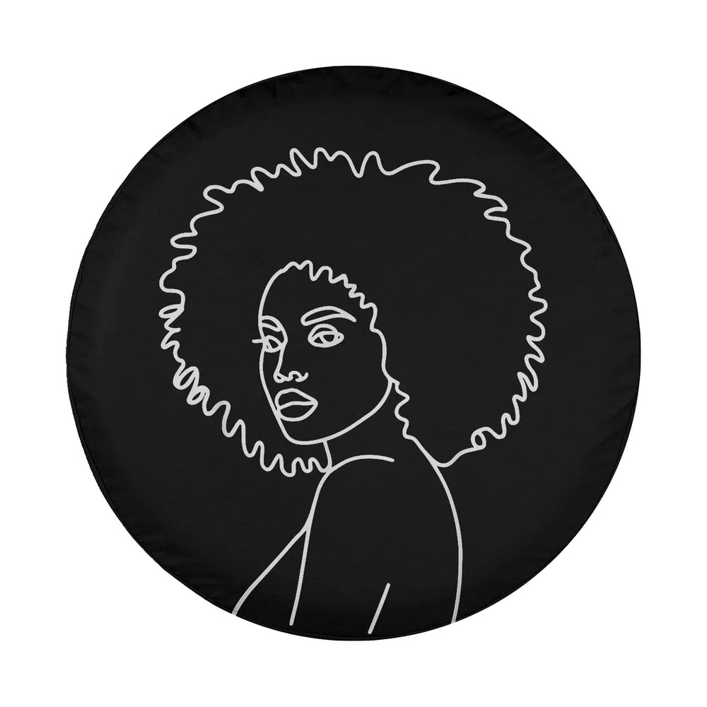 afro woman minimalist line art black queen design for spare tire cover