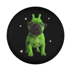 Alien antenna green dog with stars meme design for spare tire cover