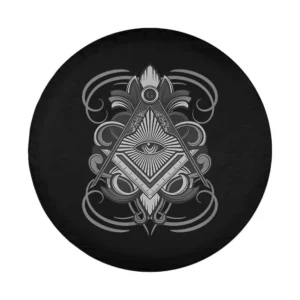 Ornate square and compass Freemason all seeing eye design for spare tire cover