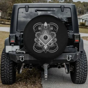 All seeing eye ornate square compass spare tire cover with camera hole for Jeep, SUV, trailer