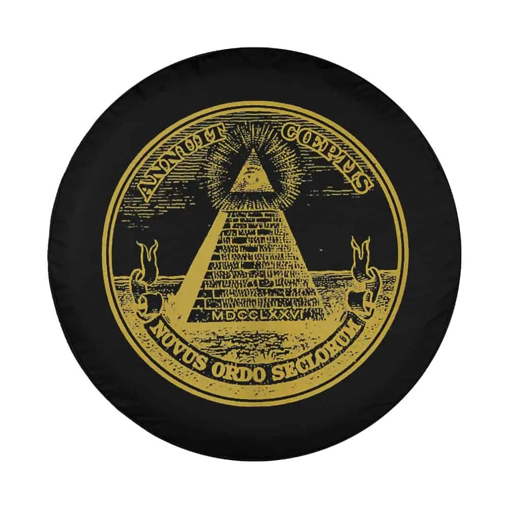 All Seeing Eye pyramid gold Freemason design spare tire cover artwork