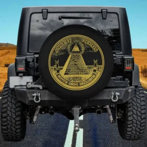 All Seeing Eye pyramid gold Freemason spare tire cover no camera hole for Ford Bronco Jeep RV