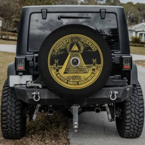 All Seeing Eye pyramid gold Freemason spare tire cover with camera hole for Ford Bronco Jeep RV