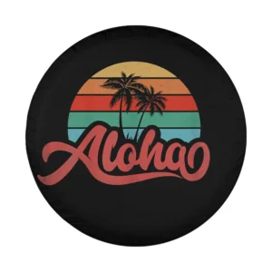Aloha retro sunset palm Hawaii design for spare tire cover