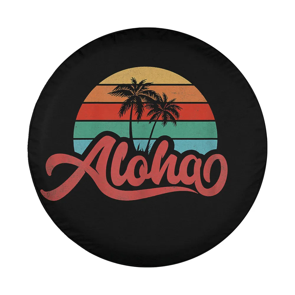 Aloha retro sunset palm Hawaii design for spare tire cover
