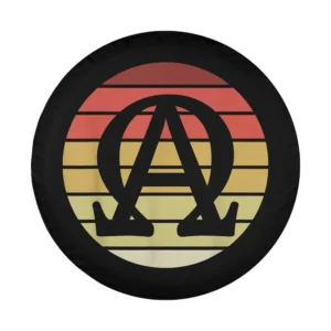 Alpha and Omega symbol retro sunset art design for spare tire cover