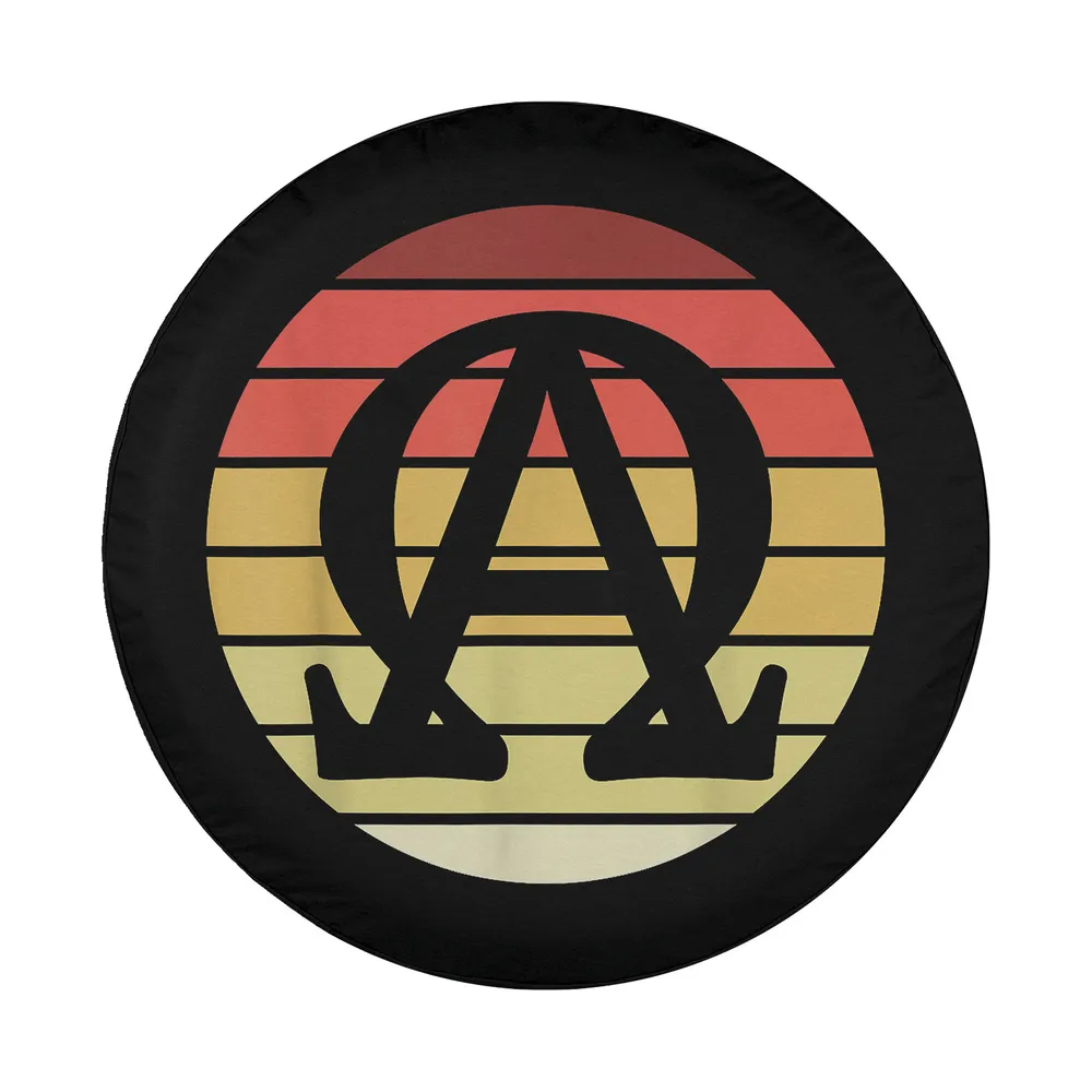Alpha and Omega symbol retro sunset art design for spare tire cover