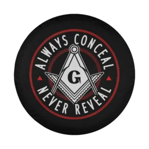Masonic Square Compasses Always Conceal Never Reveal design closeup spare tire cover