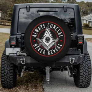 Always Conceal Never Reveal Masonic Square Compasses spare tire cover with camera hole for Ford Bronco
