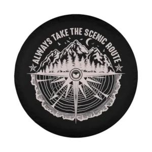 Always Take The Scenic Route mountain compass line art design for spare tire cover