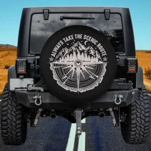 Always Take The Scenic Route mountain compass spare tire cover with no camera hole for Jeep, SUV, RV