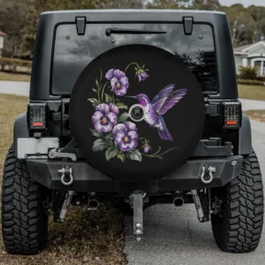 Alzheimer’s awareness purple hummingbird and flowers spare tire cover with camera hole