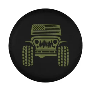 American flag and forest jeep grille retro adventure spare tire cover design