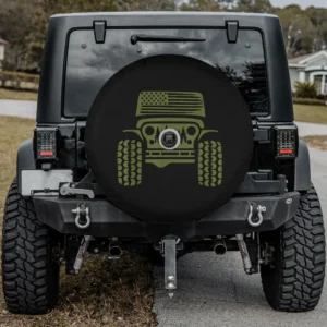 American flag forest jeep grille spare tire cover for Ford Bronco Sport with camera hole
