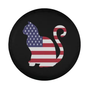 Patriotic cat silhouette with American flag design for spare tire cover