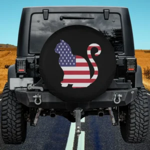 American flag silhouette cat patriotic spare tire cover for Jeep, SUV, RV