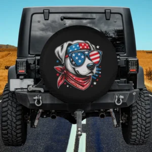 American Flag Sunglasses Red Bandana Dog Spare Tire Cover No Camera Hole