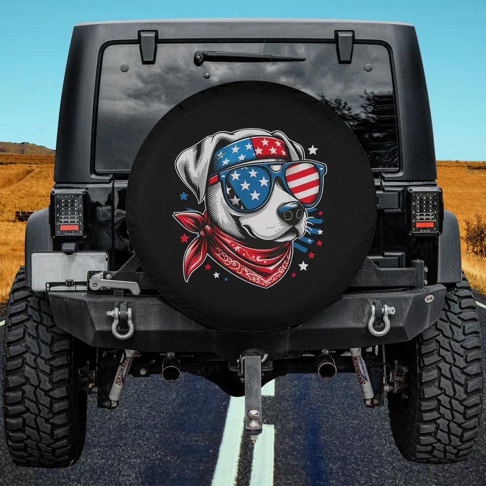 American Flag Sunglasses Red Bandana Dog Spare Tire Cover No Camera Hole