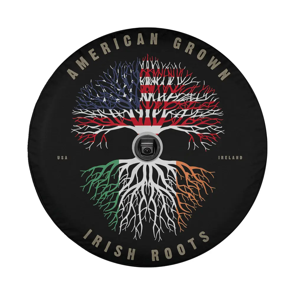 Design of American flag tree with Ireland roots spare tire cover for St. Patrick's Day