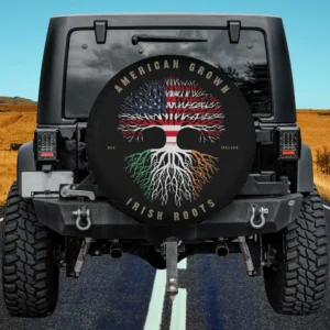 American flag tree with Ireland roots spare tire cover no camera hole for Jeep RV