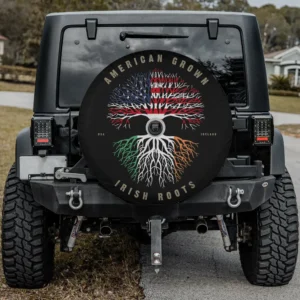 American flag tree Ireland roots spare tire cover with camera hole for SUV Jeep