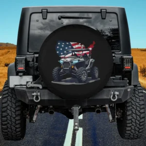 American flag USA map UTV SXS off road spare tire cover on Land Rover Defender, no camera hole