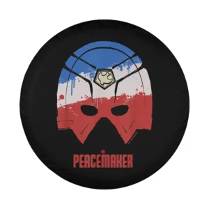 Americana paint splatter Peacemaker helmet design for spare tire cover closeup