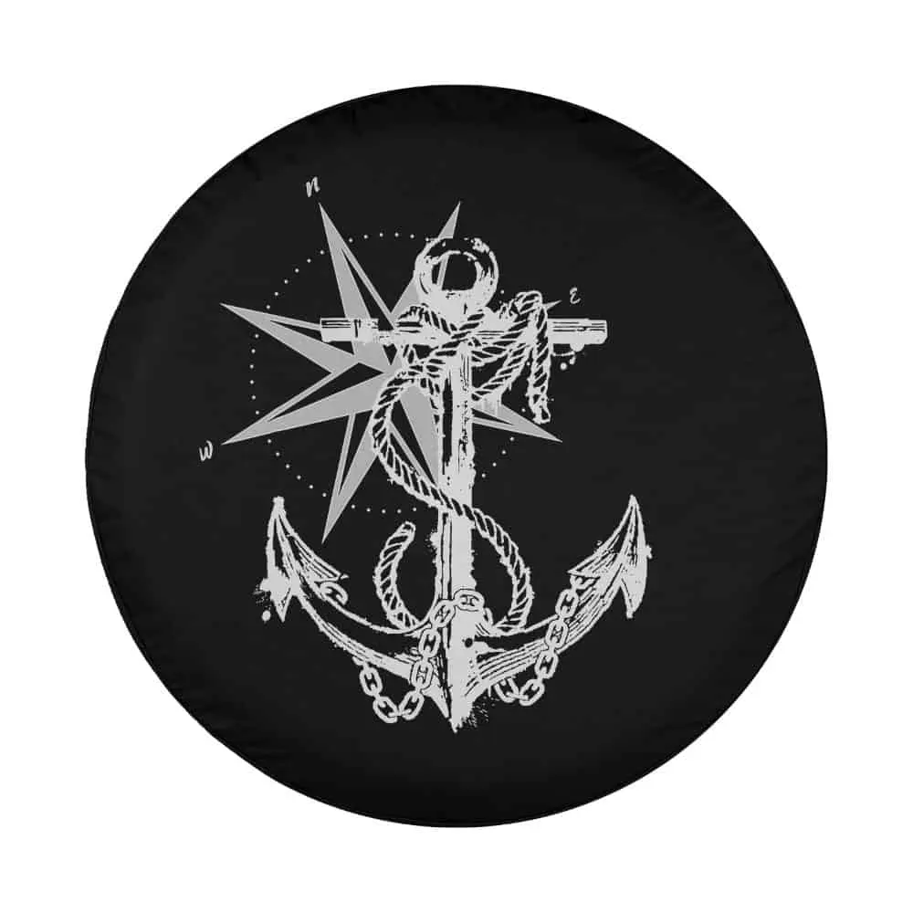 anchor compass rope nautical design spare tire cover art