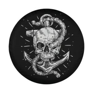 Close-up of anchor and skull boat captain maritime skeleton design on spare tire cover