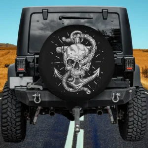 Anchor and skull boat captain maritime skeleton spare tire cover without camera hole