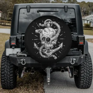 Anchor and skull boat captain maritime skeleton spare tire cover with camera hole